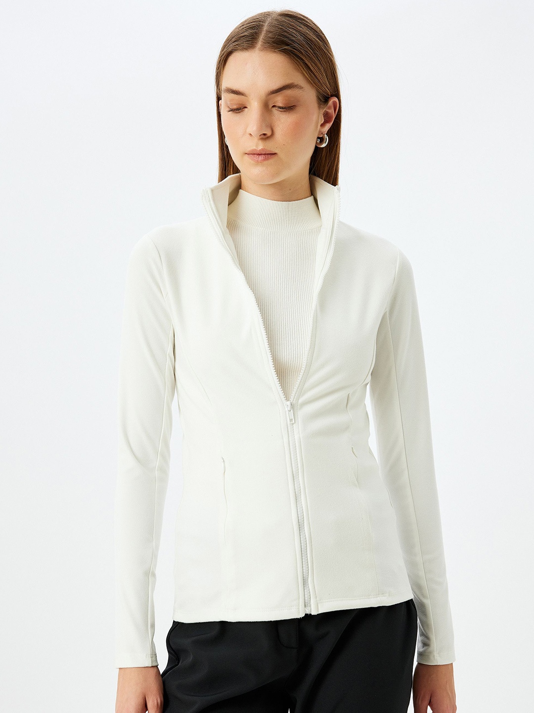 

Koton Women Front Open Full Zipper Sweater, Off white