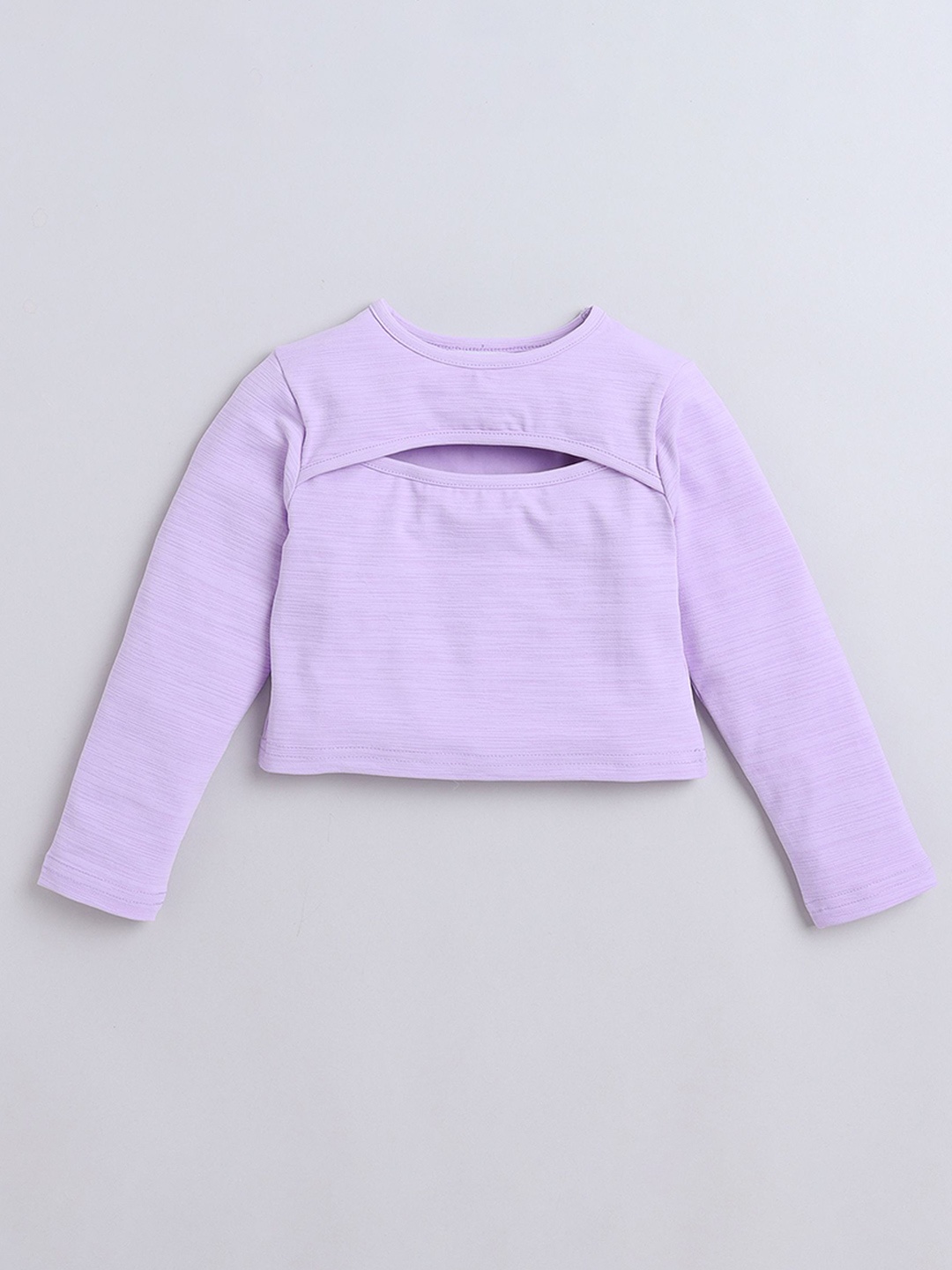 

taffykids Girl Full Sleeves Cut Out Detail Crop Top, Purple