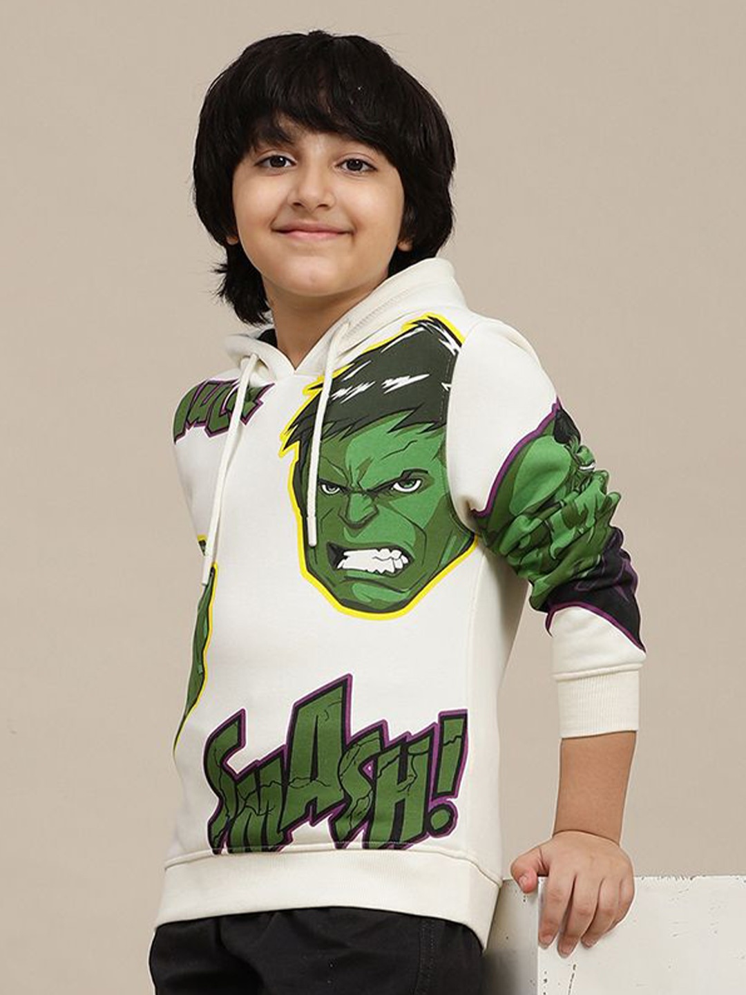 

Kids Ville HULK Printed Regular Fit Hoodie, Off white