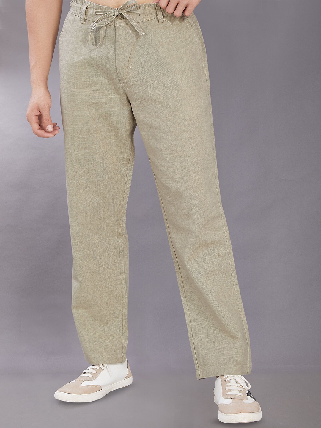 

DIVISIVE Men Relaxed Loose Fit Easy Wash Trousers, Beige