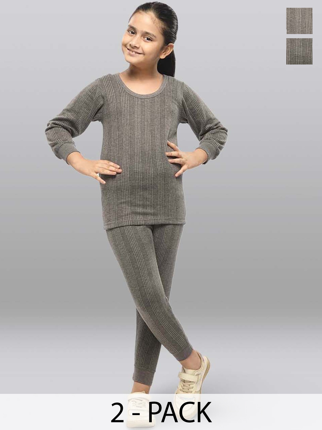 

INFERNO Girls Pack Of 2 Round Neck Cotton Thermal Set, Charcoal