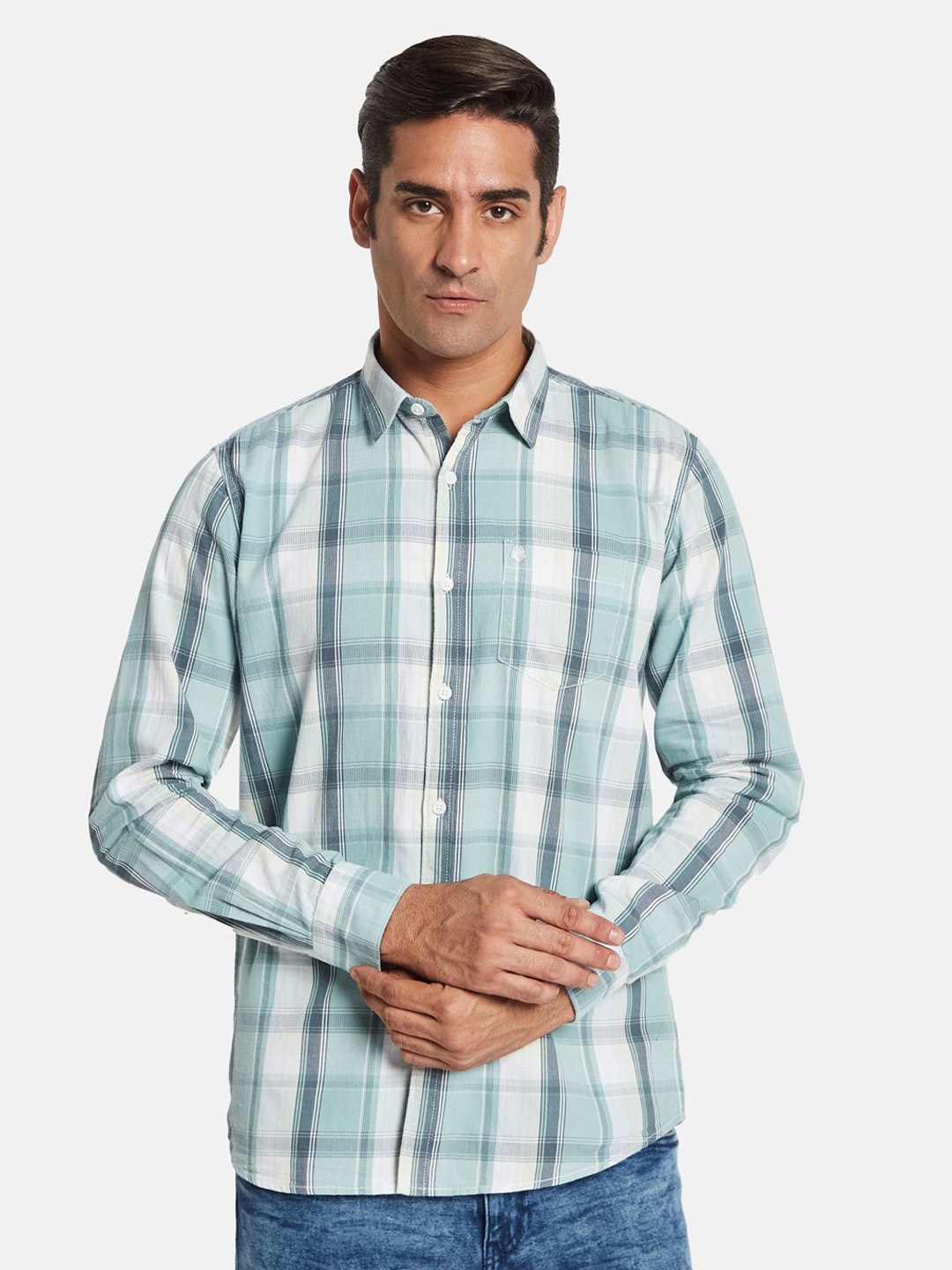 

METTLE Men Opaque Checked Casual Shirt, Blue