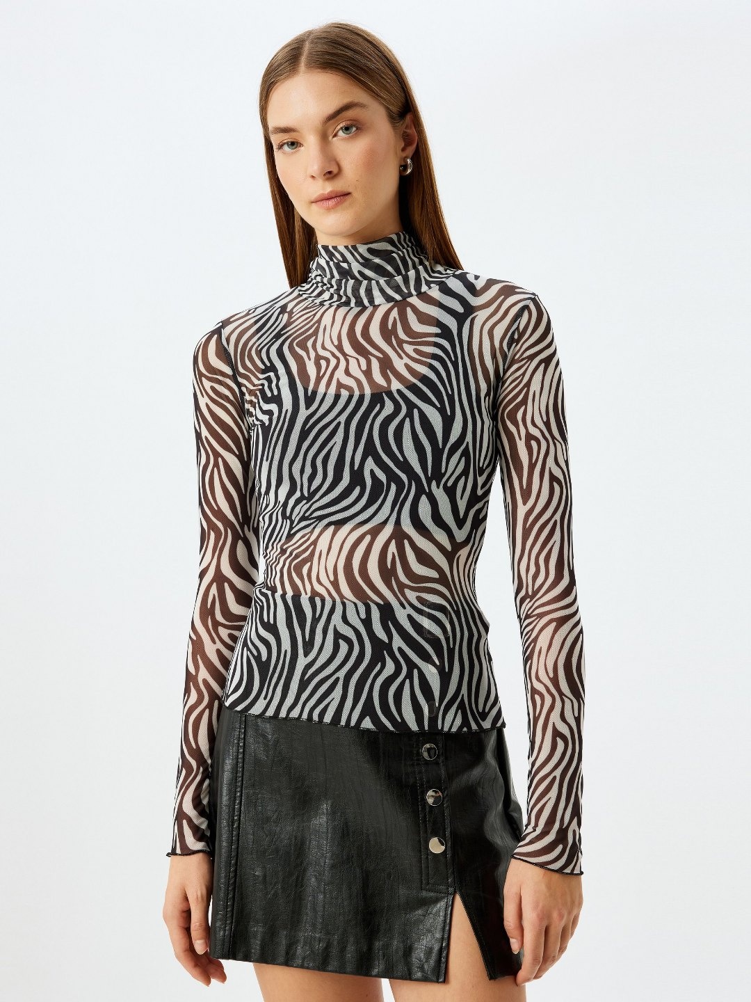 

Koton Women Printed Monochrome Raw Edge Slim Fit T-shirt, Black