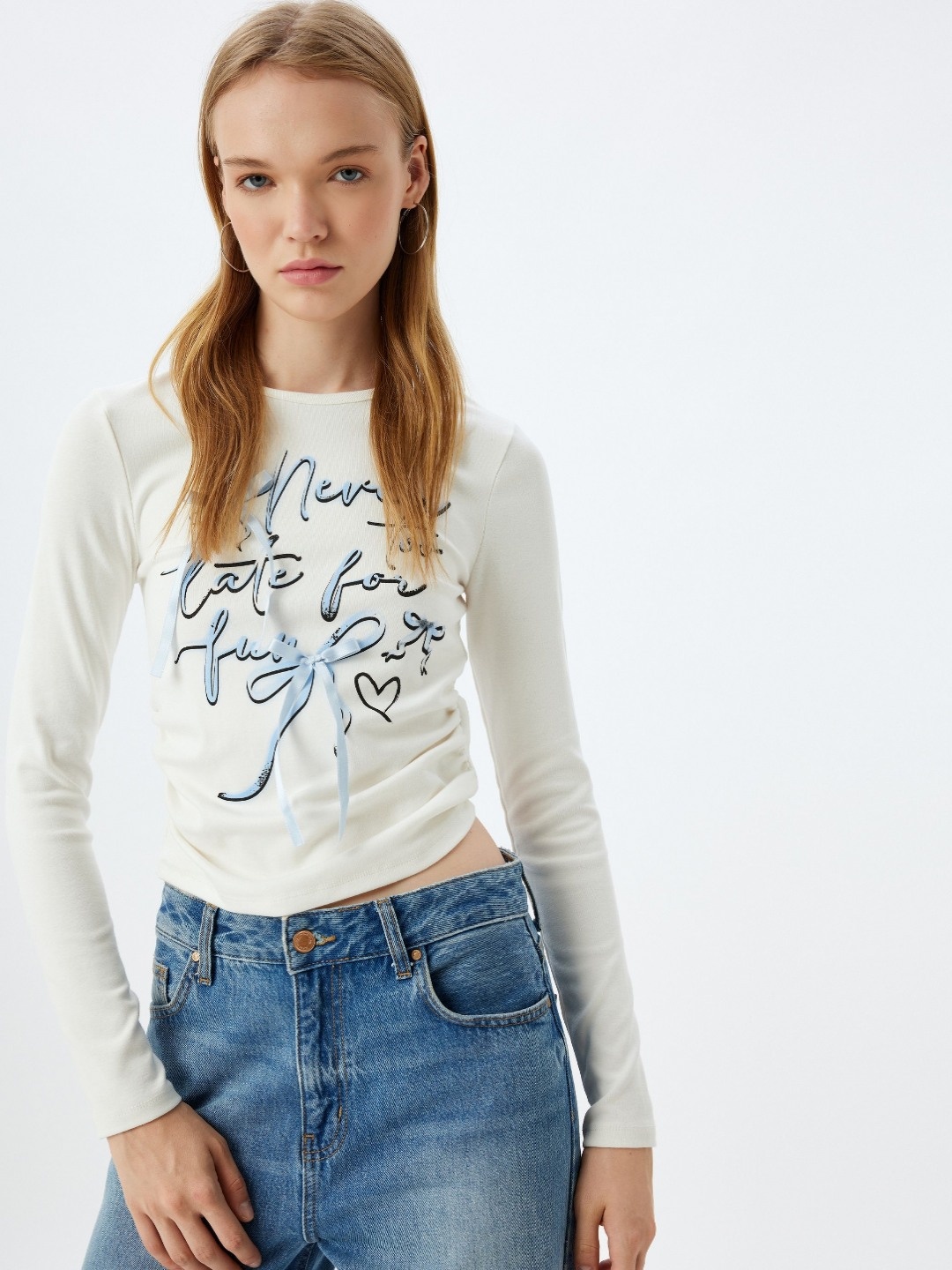 

Koton Women Typography Printed Round Neck Cotton Slim Fit T-shirt, White