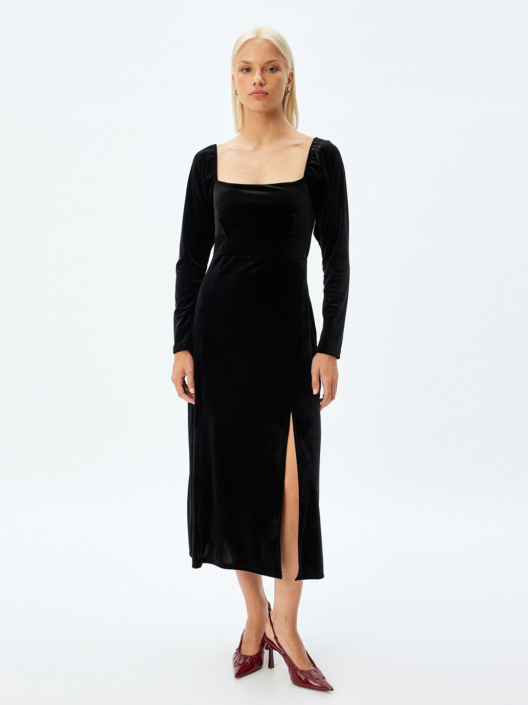 

Koton Square Neck A-Line Midi Dress, Black