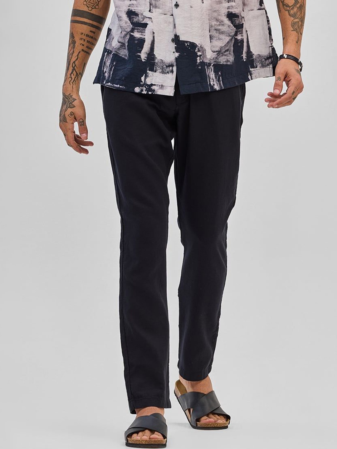 

Snitch Men Smart Slim Fit Cotton Trouser, Black