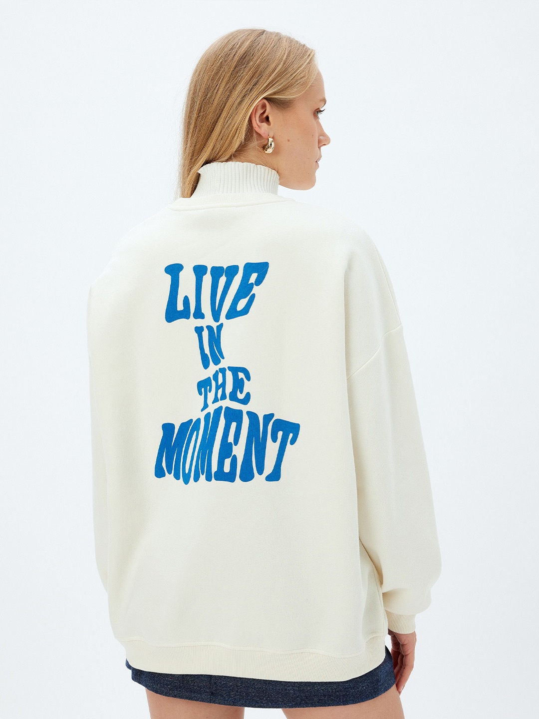 

Koton Women Self Design High Neck Cotton Sweatshirt, Off white