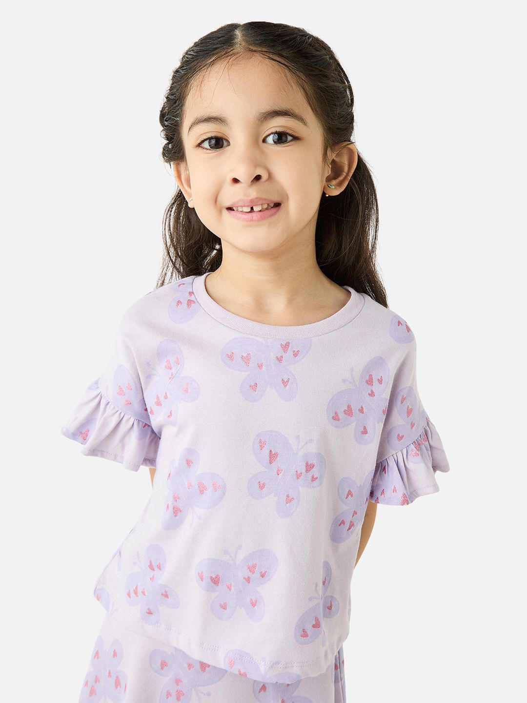 

Juniors by Babyshop Girls Printed Pure Cotton Top with Skirt, Purple