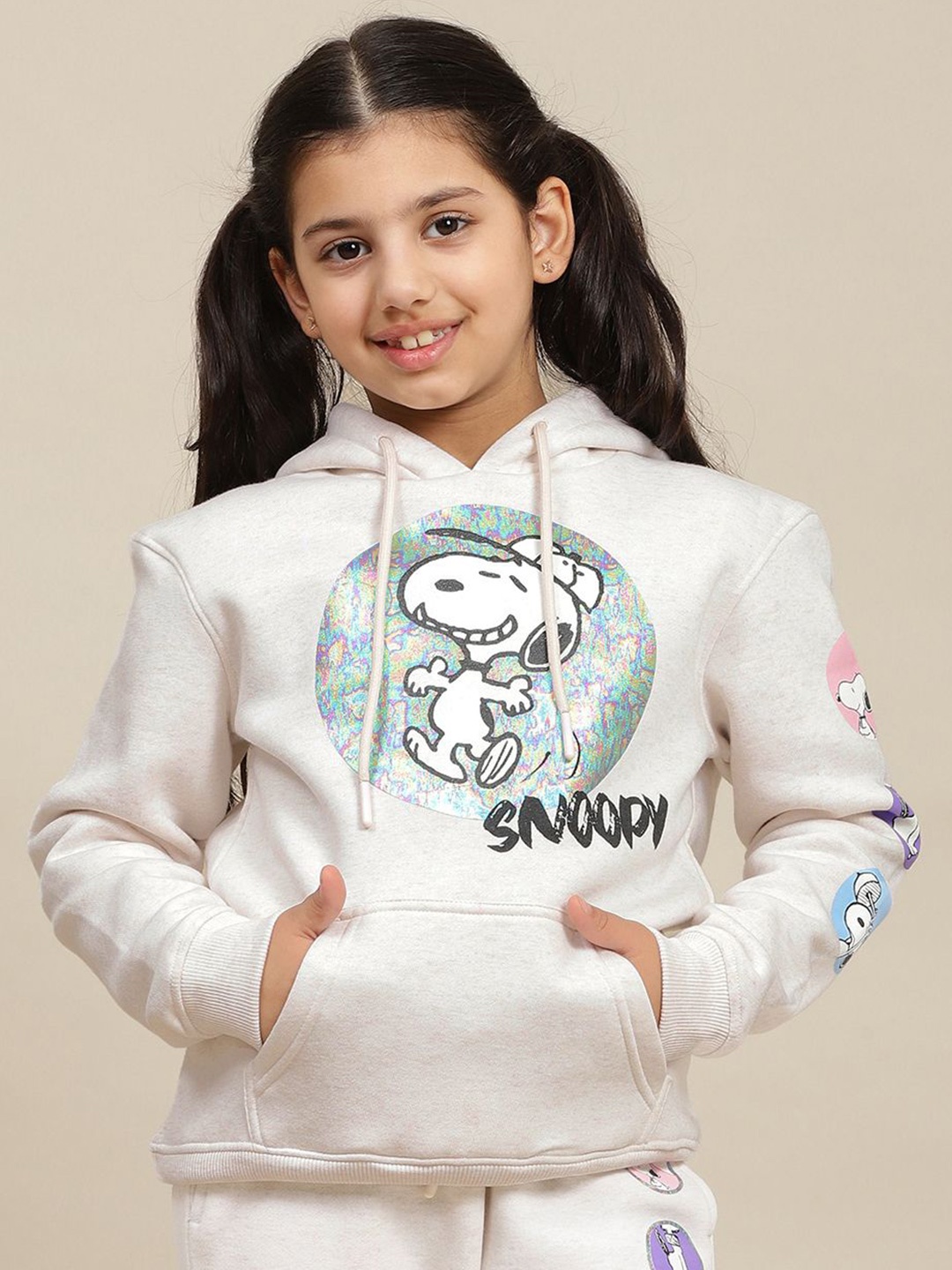 

Kids Ville Girls Peanuts Printed Long Sleeves Hoodie Sweatshirts, Grey