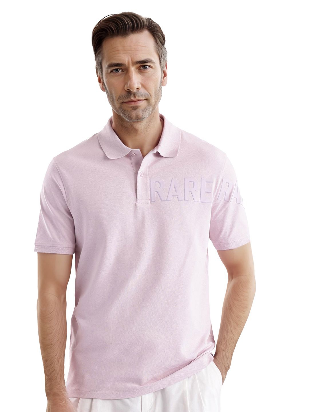 

RARE RABBIT Men Typography Printed Polo Collar Cotton T-shirt, Lavender