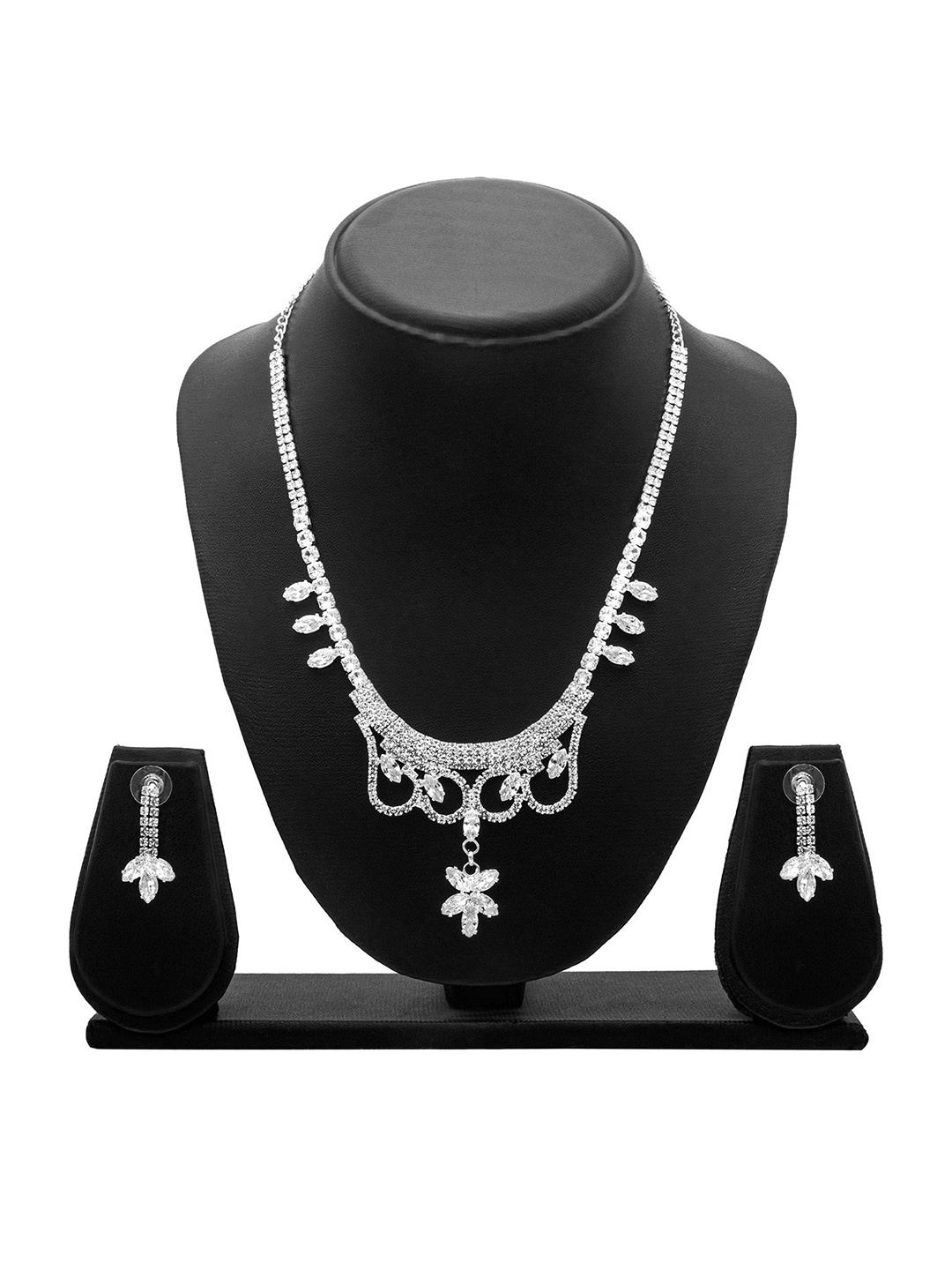 

Shining Jewel - By Shivansh Silver-Plated CZ & AD Stone-Studded Jewellery Set