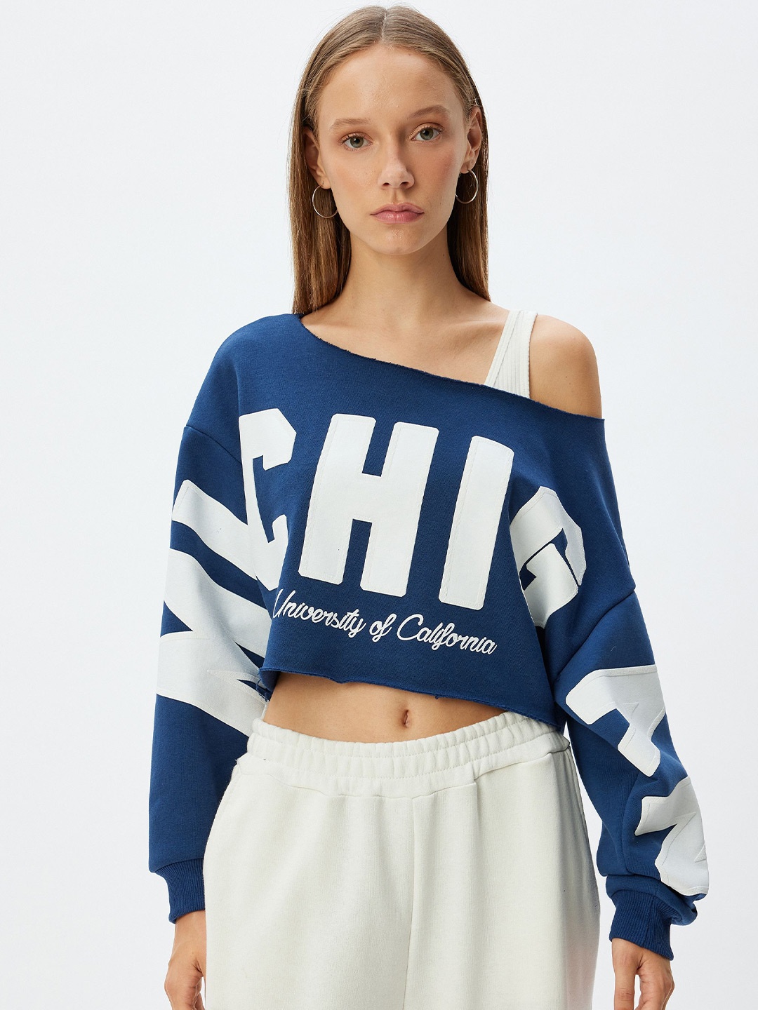 

Koton Women Typography Printed Cotton Sweatshirt, Navy blue