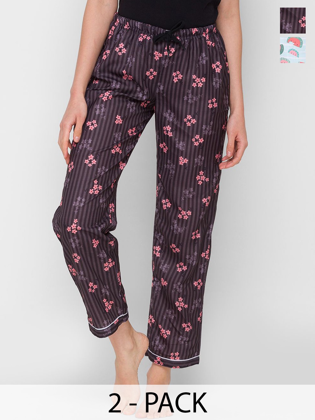 

FashionRack Women Pack Of 2 Mid-Rise Printed Lounge Pants, Violet