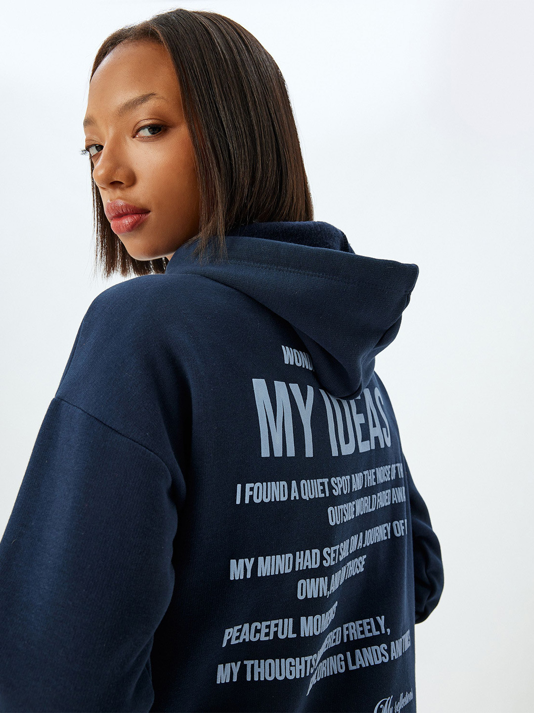 

Koton Women Typography Printed Hooded Pullover Sweatshirt, Blue