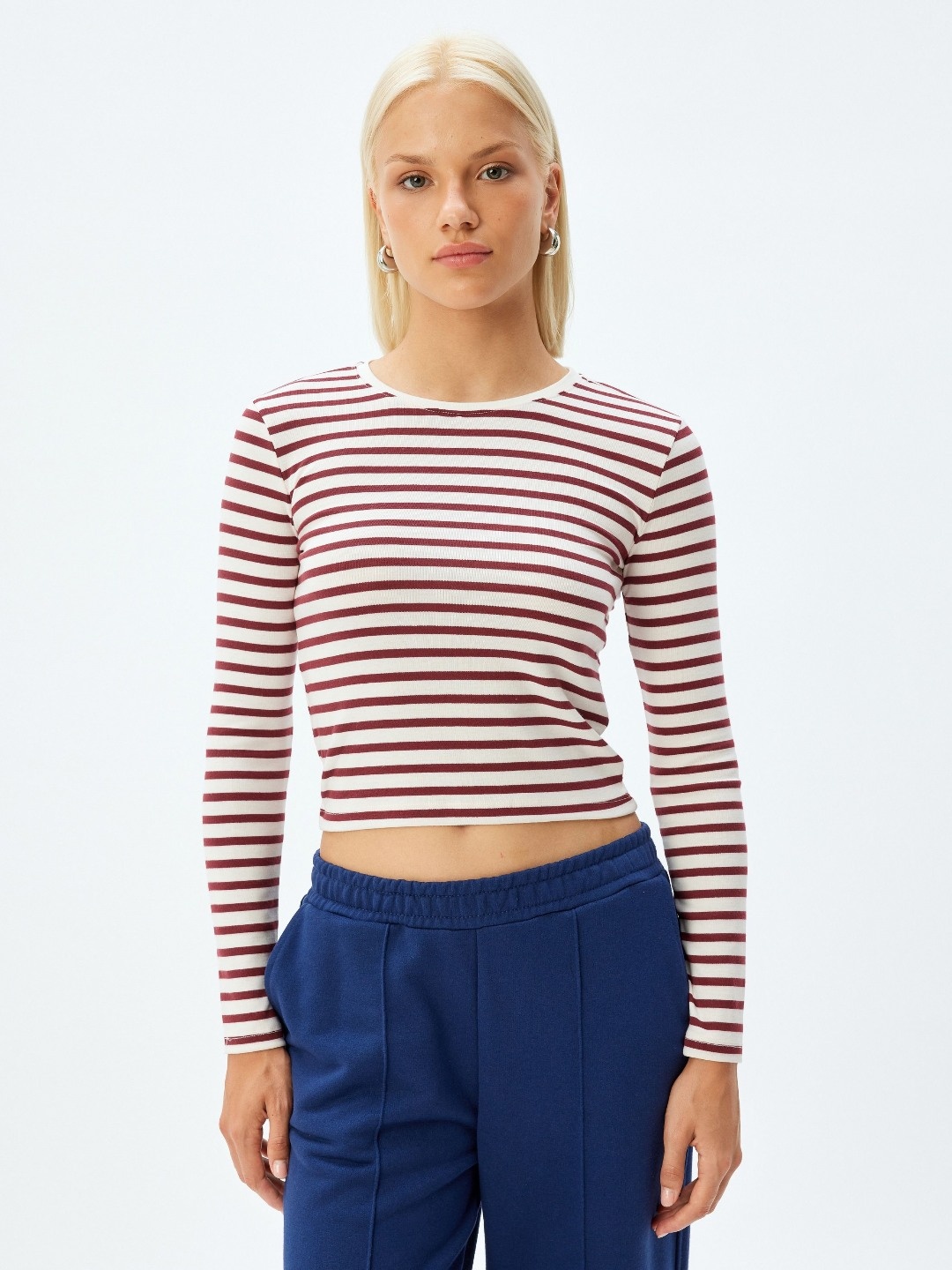 

Koton Women Striped Round Neck Slim Fit T-shirt, White