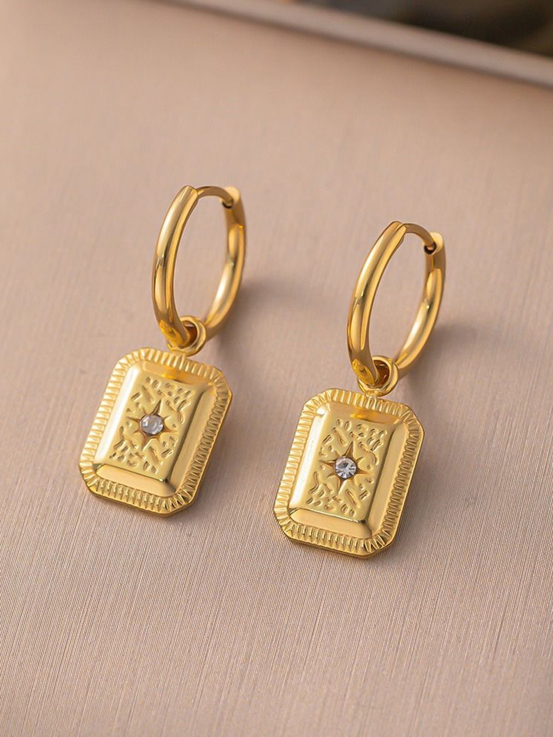 

MYKI Gold-Plated Stainless Steel Contemporary Drop Earrings