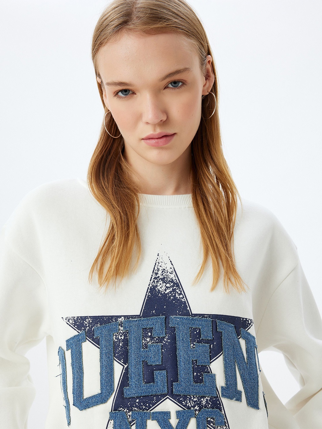 

Koton Women Printed Cotton Sweatshirt, Beige