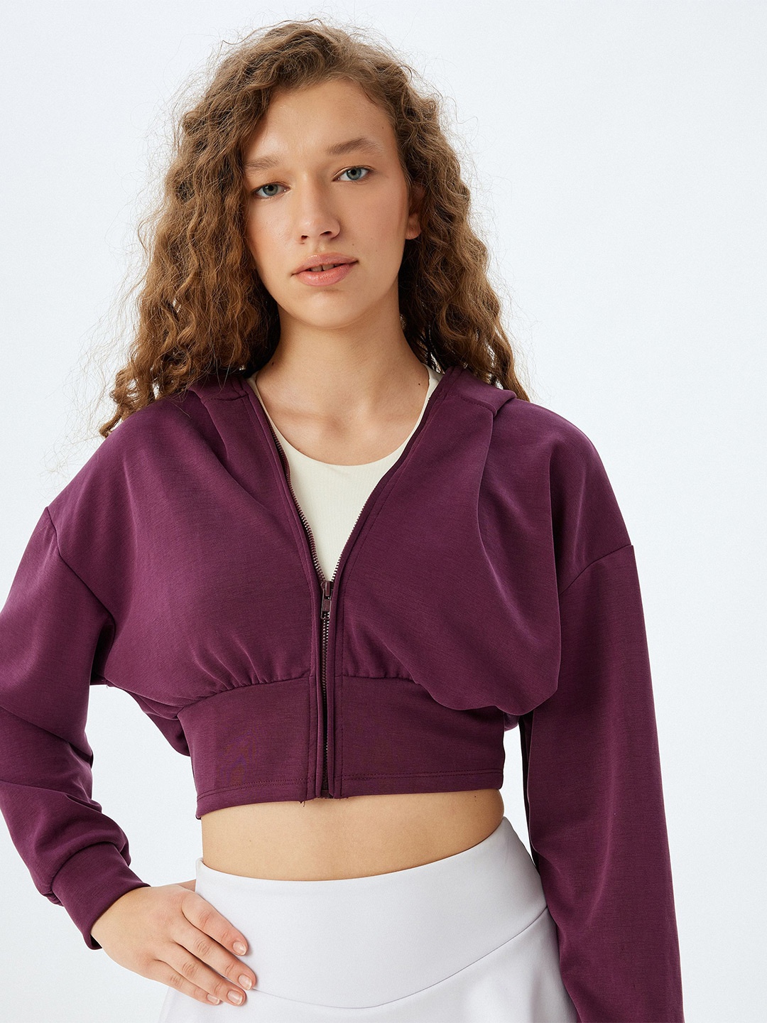 

Koton Women Zip Detail Hooded Sweatshirt, Maroon