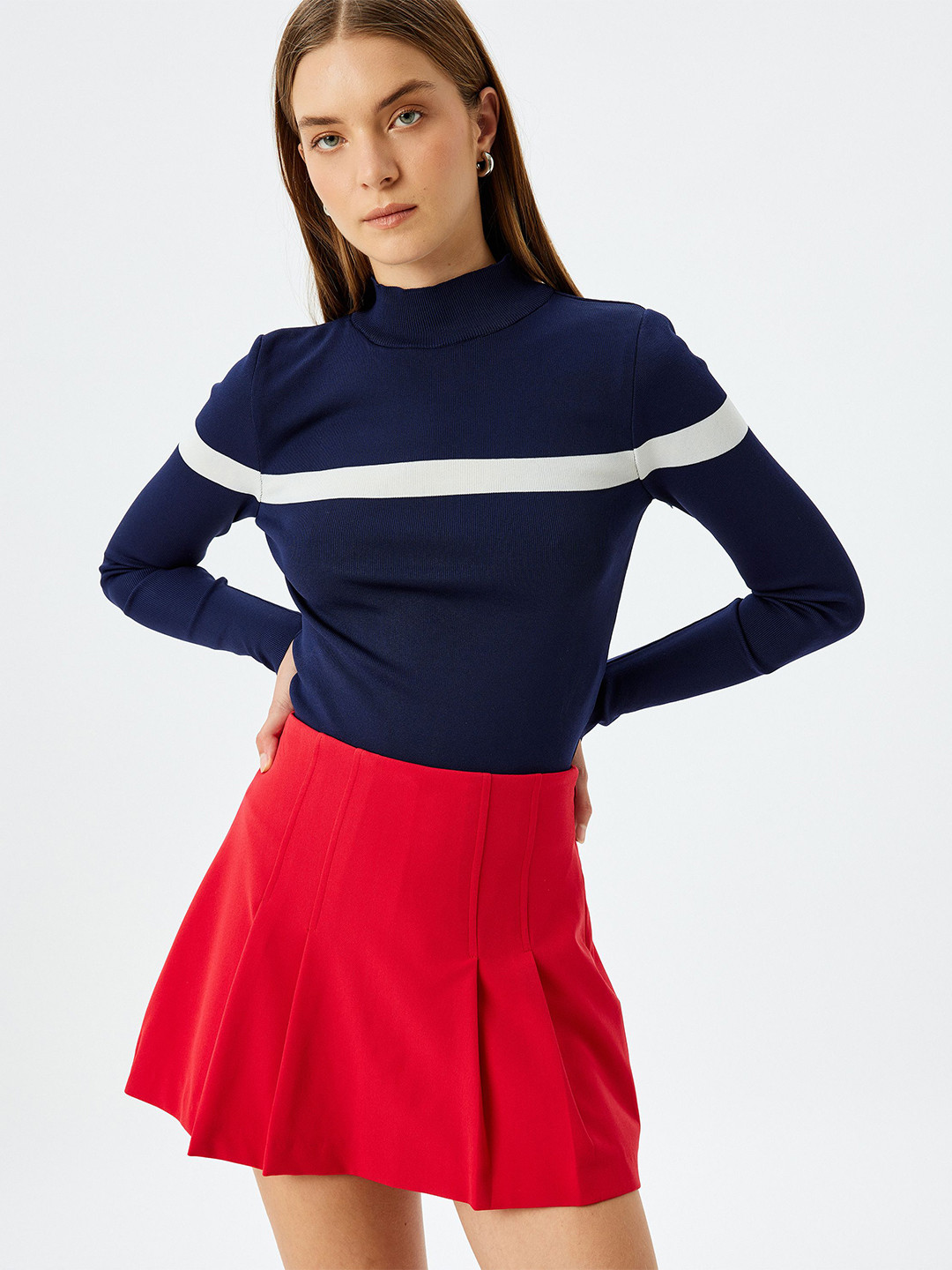 

Koton Women Colourblocked Long Sleeves Pullover, Navy blue