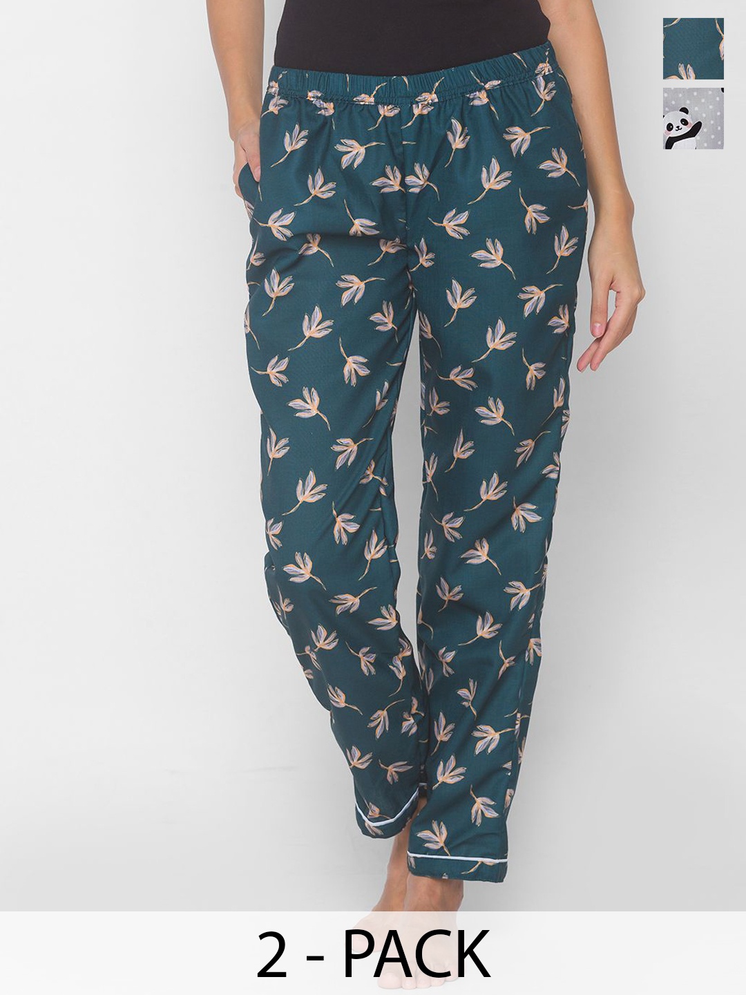 

FashionRack Women Pack Of 2 Printed Lounge Pants, Green