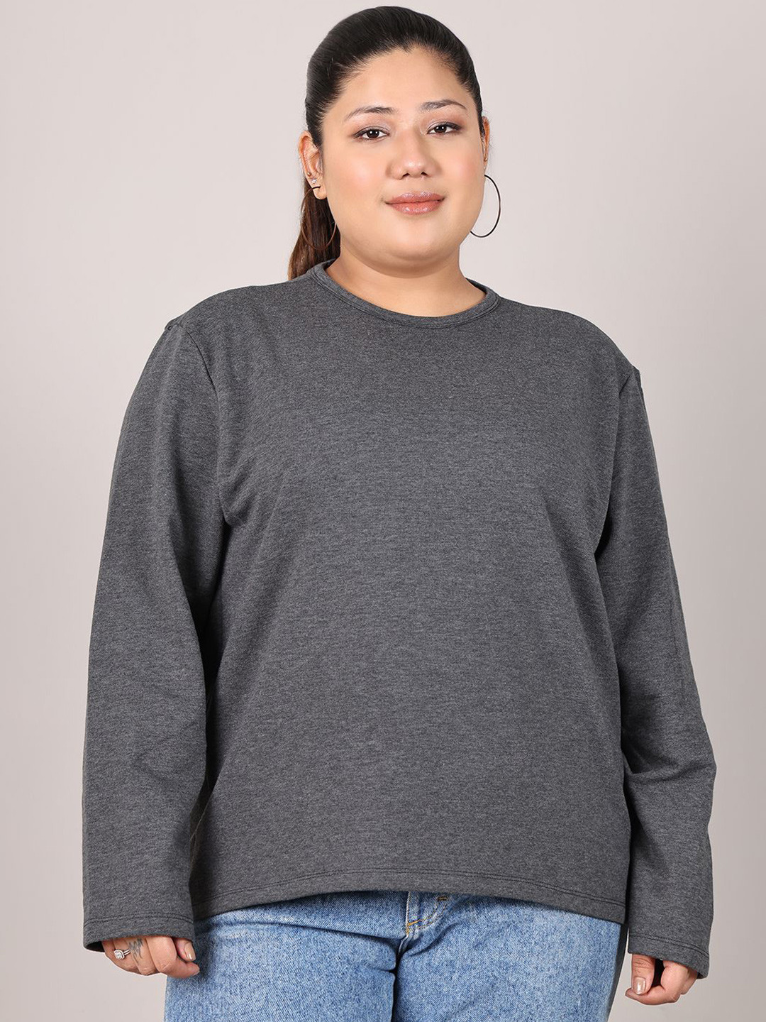 

Rute Women Plus Size Solid Cotton Sweatshirt, Grey
