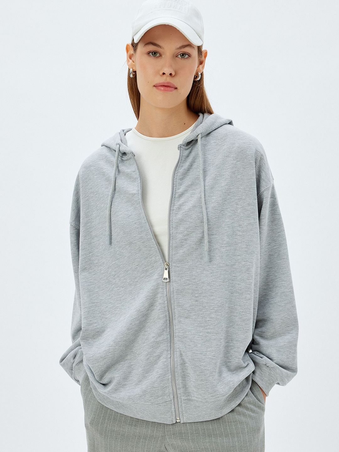 

Koton Women Cotton Hooded Long Sleeves Sweaters, Grey