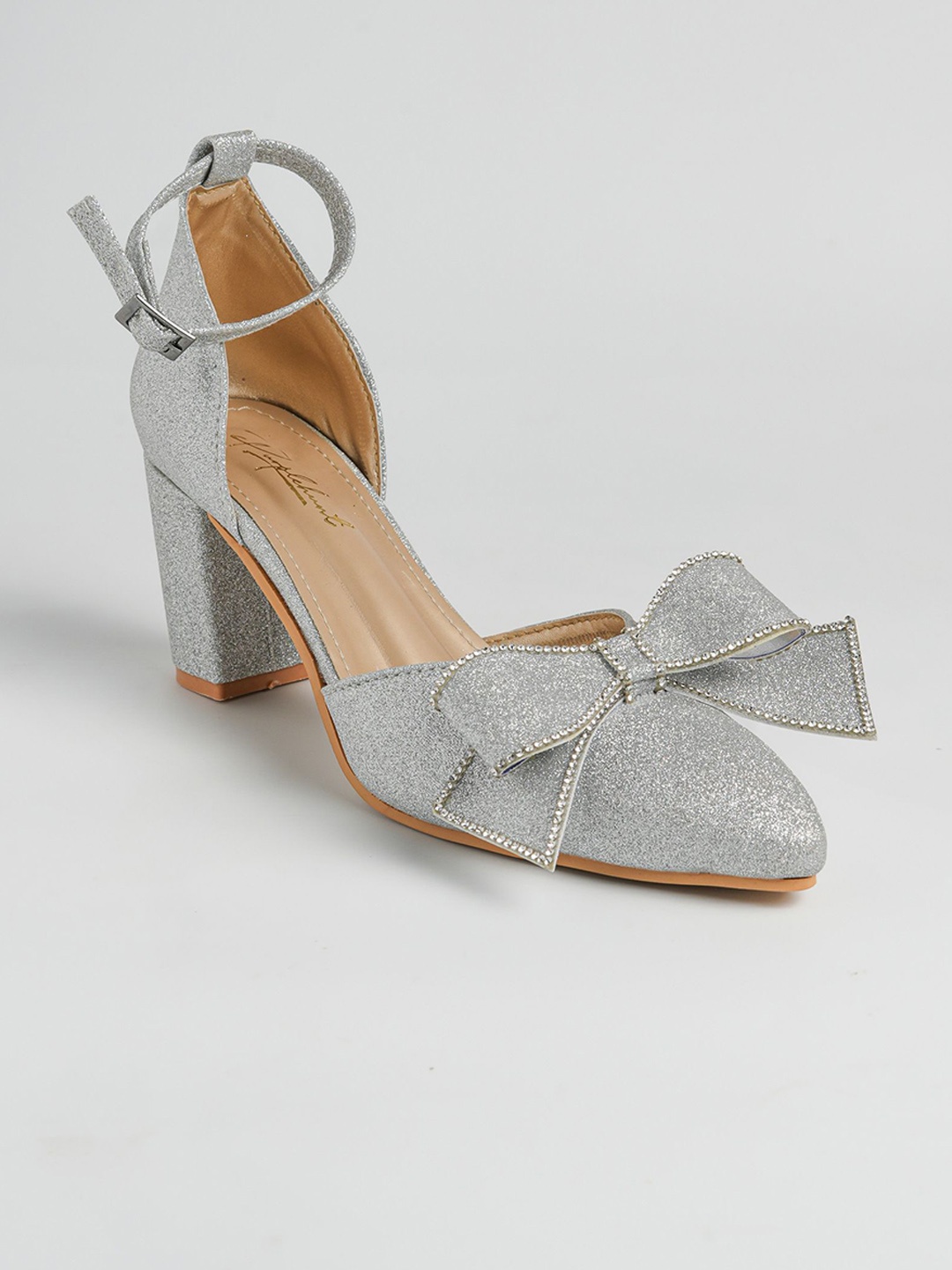 

PURPLEHUNT Women Block Heeled Sandals with Bows, Silver