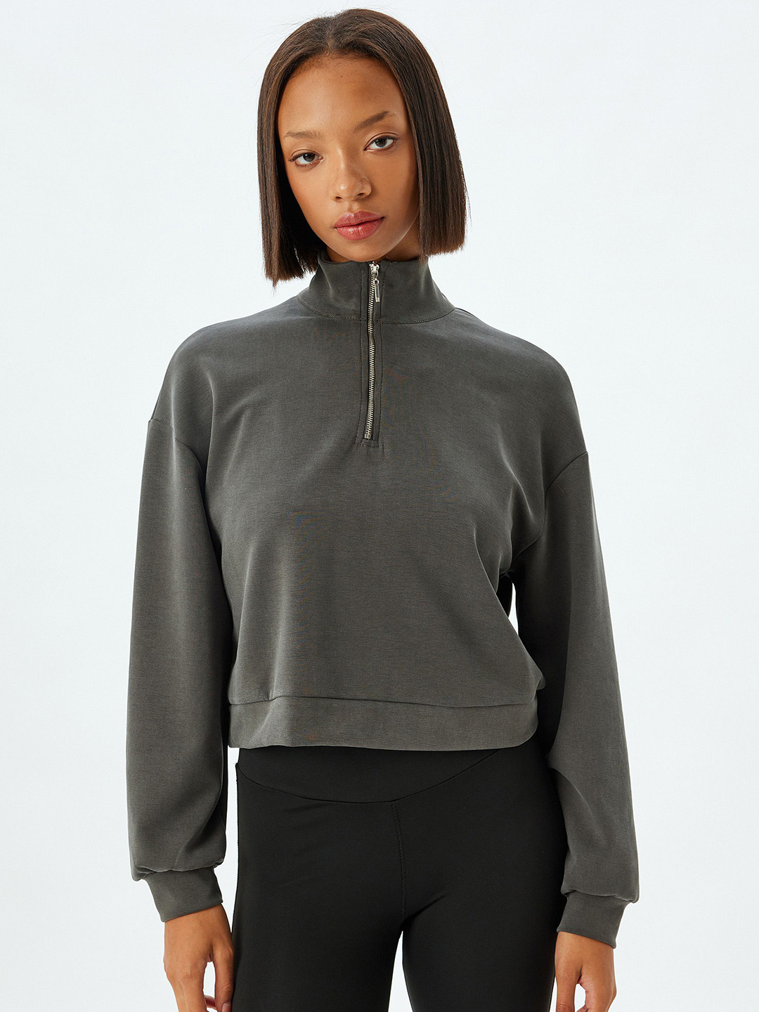 

Koton Women High Neck Pullover Sweatshirt, Grey