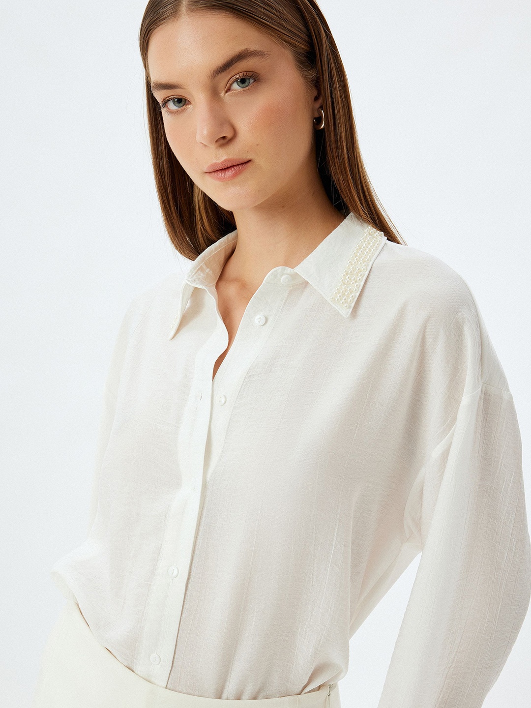 

Koton Women Spread Collar Solid Casual Shirt, Off white