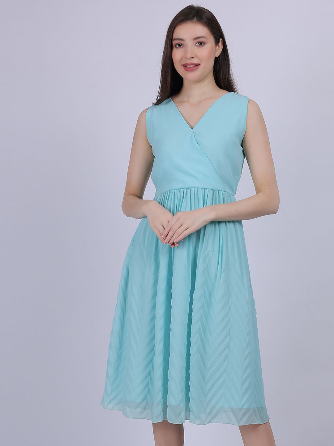 

Aumbe Women Pure Georgette Fit & Flare Pleated Dress, Blue