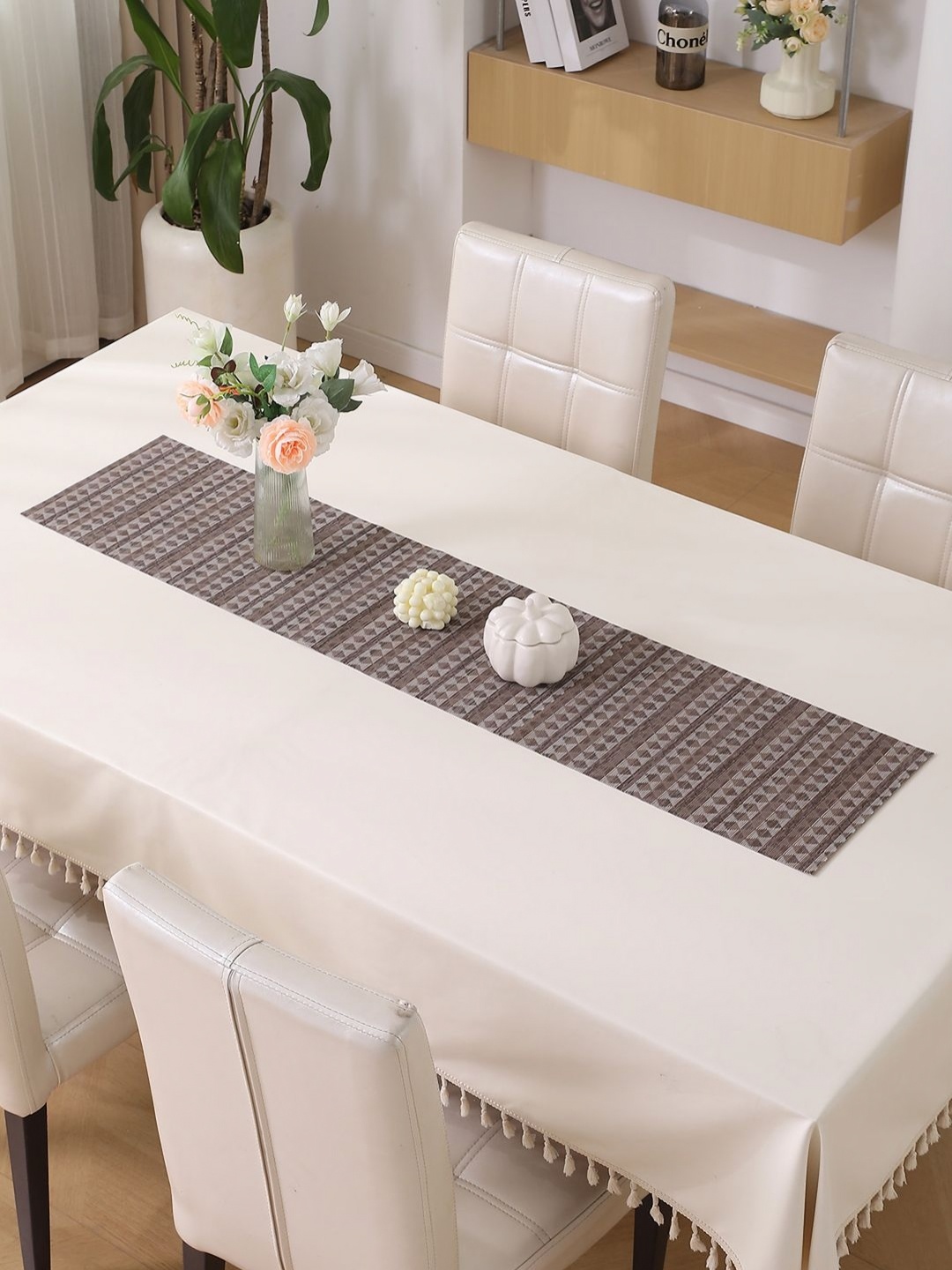 

HOKIPO Grey & Brown Geometric Printed Dining Table Runner