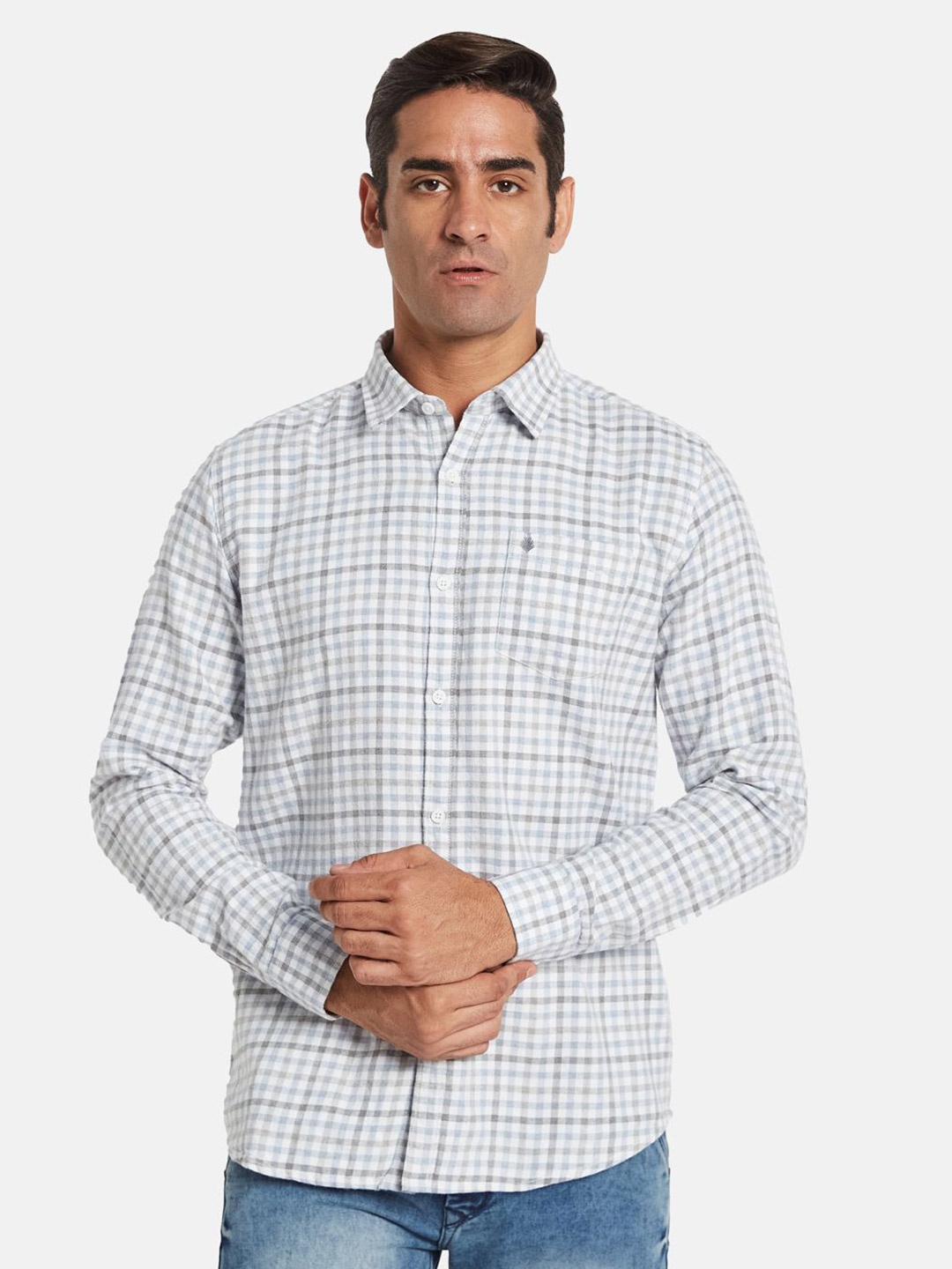 

METTLE Men Opaque Checked Casual Shirt, Blue