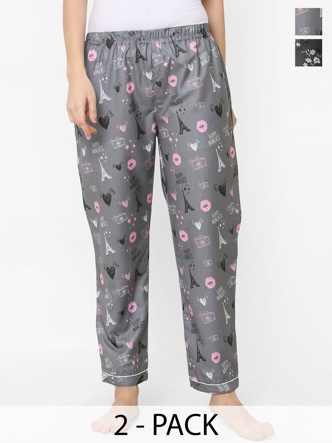 

FashionRack Pack Of 2 Women Printed Lounge Pants, Grey