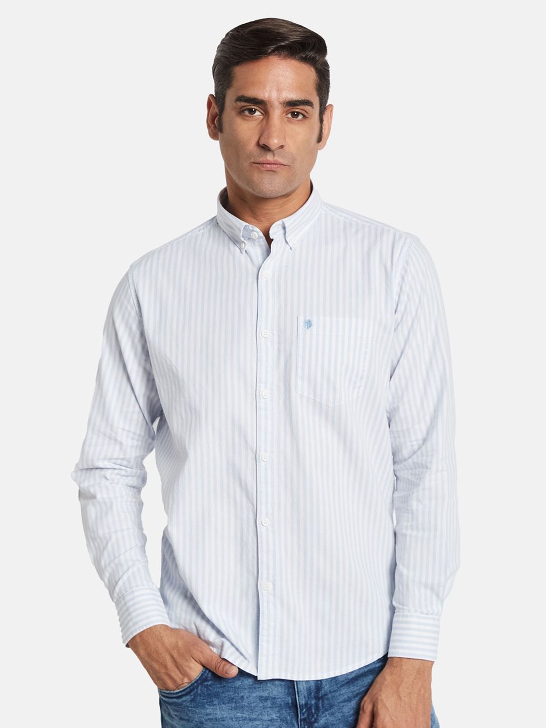

METTLE Men Multi Stripes Opaque Striped Casual Shirt, Blue
