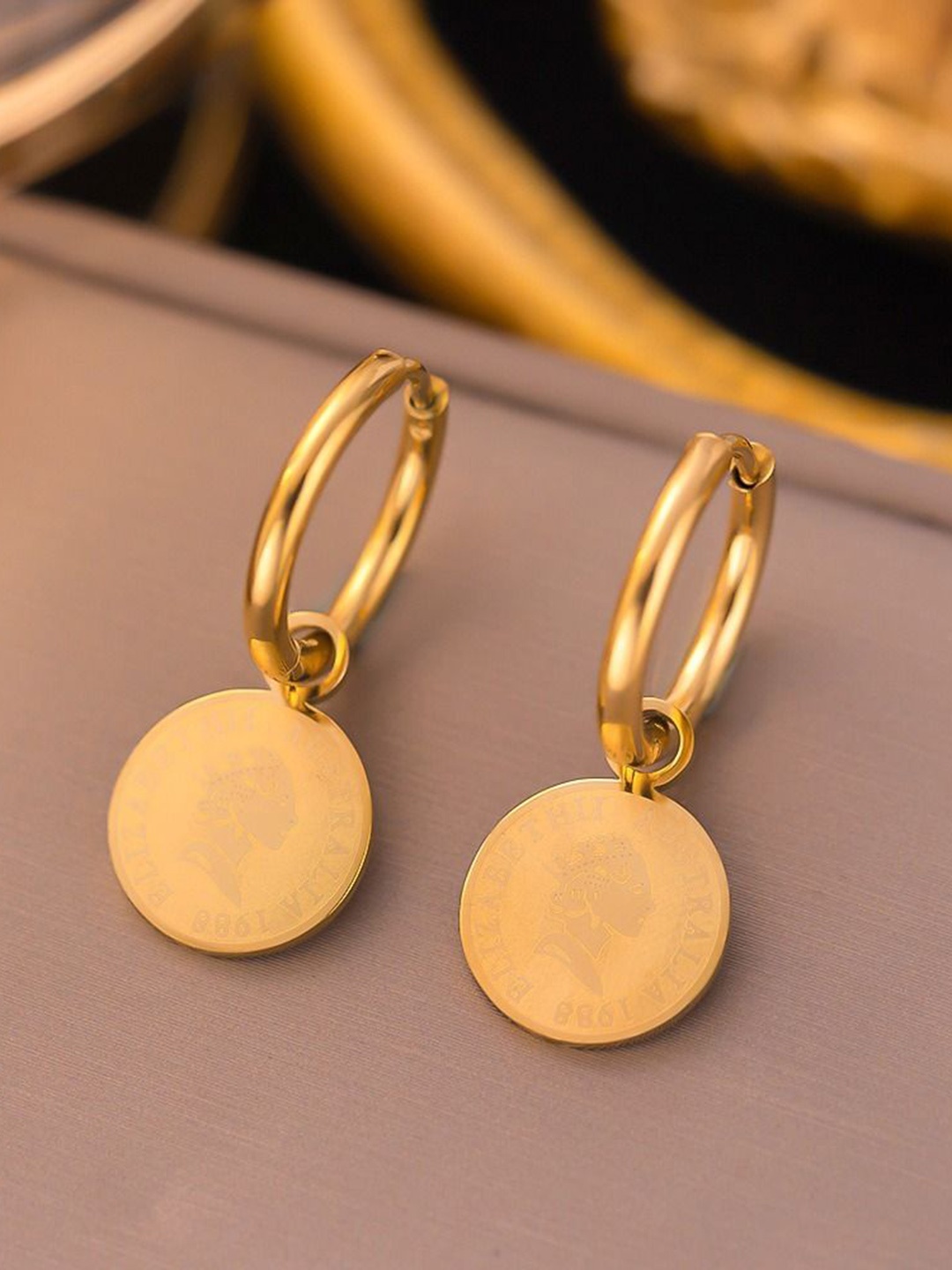 

MYKI Gold-Plated Esthetical Stainless Steel Circular Drop Earrings