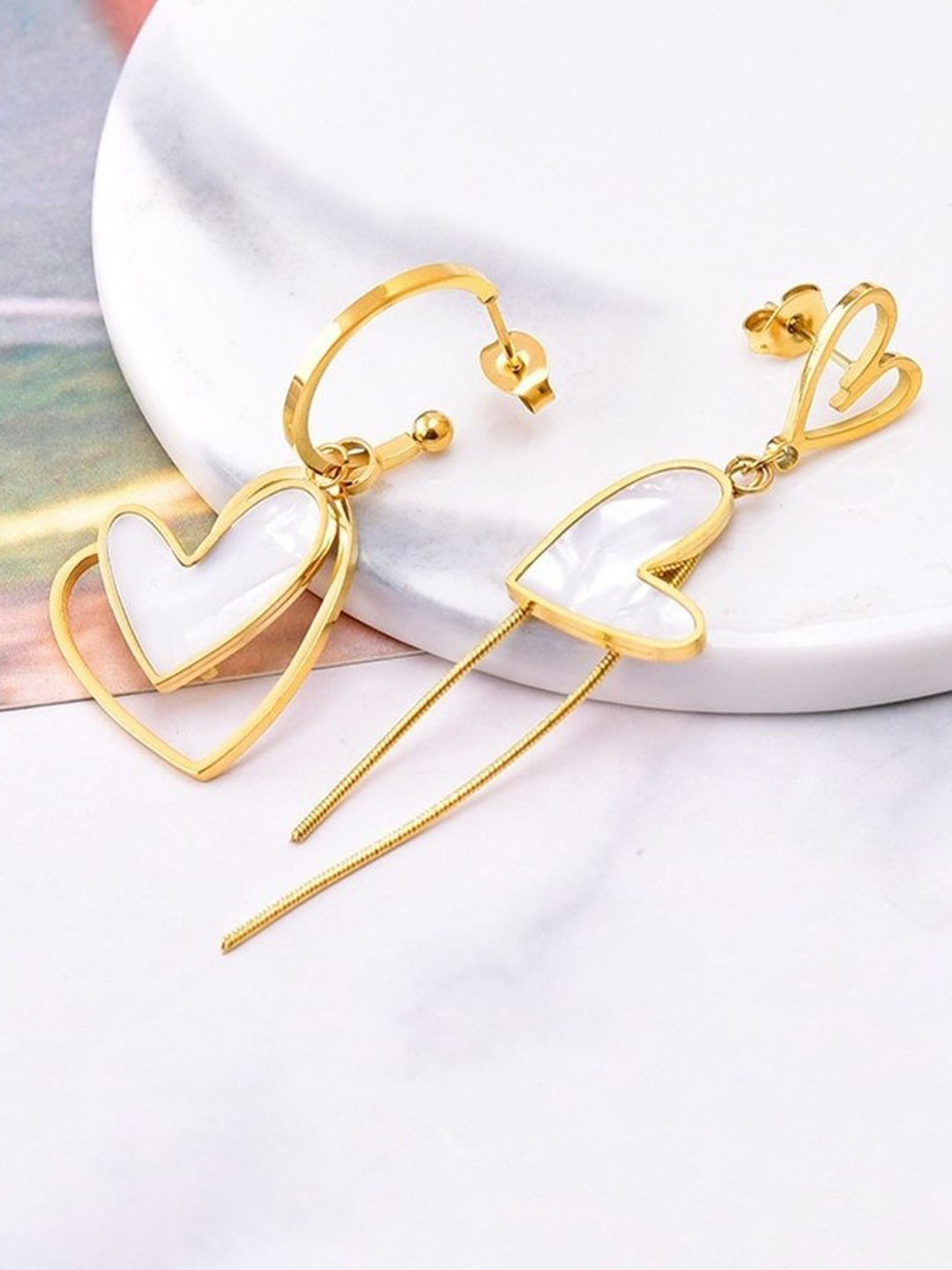 

MYKI Gold-Plated Stainless Steel Contemporary Drop Earrings