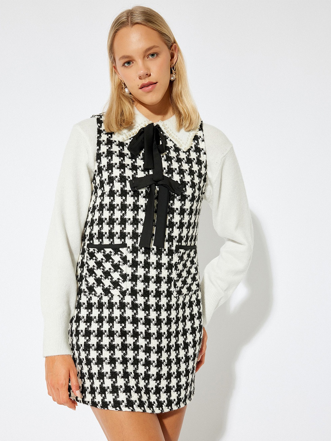 

Koton Women Checked Sheath Mini Dress, Black