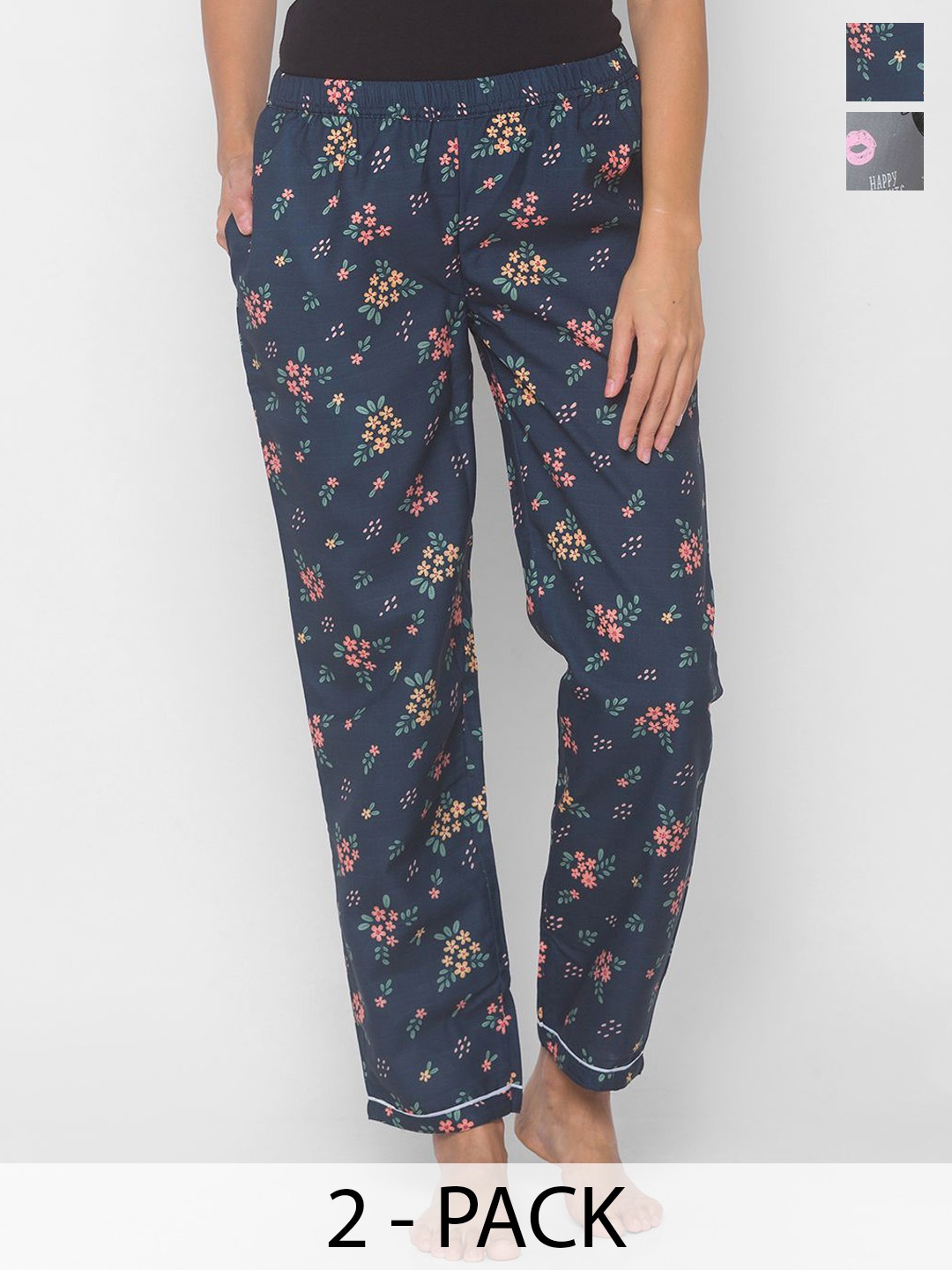 

FashionRack Pack Of 2 Printed Mid Rise Lounge Pants, Teal