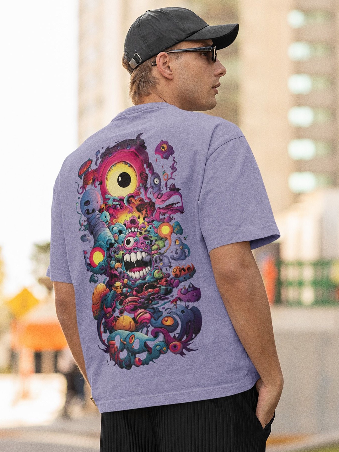 

Elibolz Men Printed Drop-Shoulder Sleeves Bio Finish T-shirt, Purple