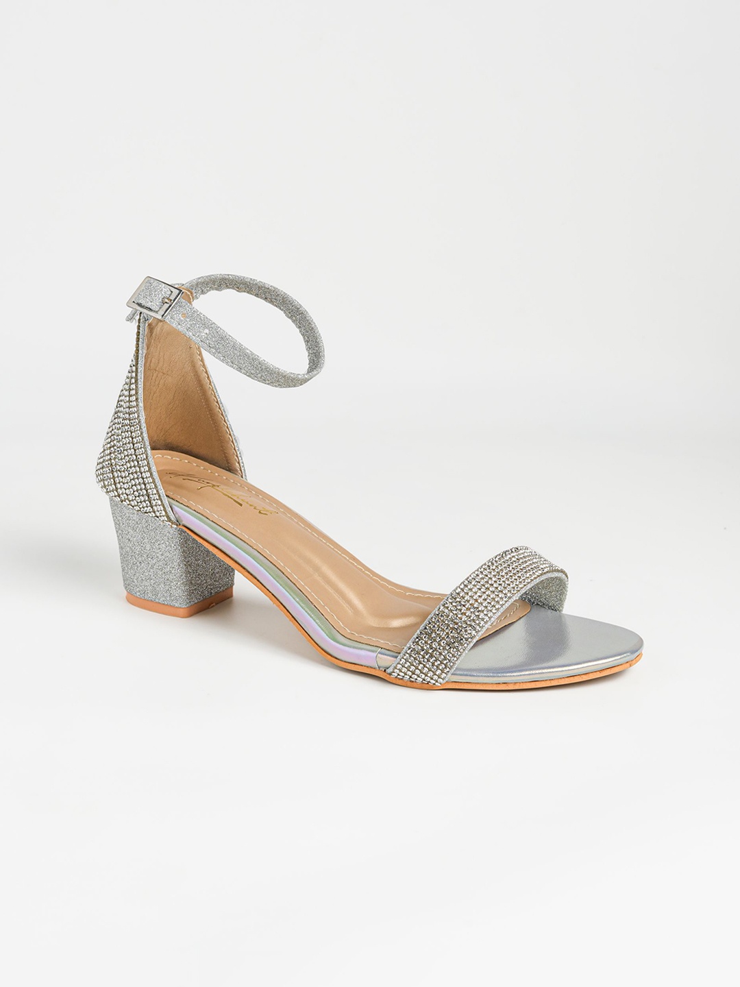 

PURPLEHUNT Women Textured PU Slim Heeled Sandals, Silver