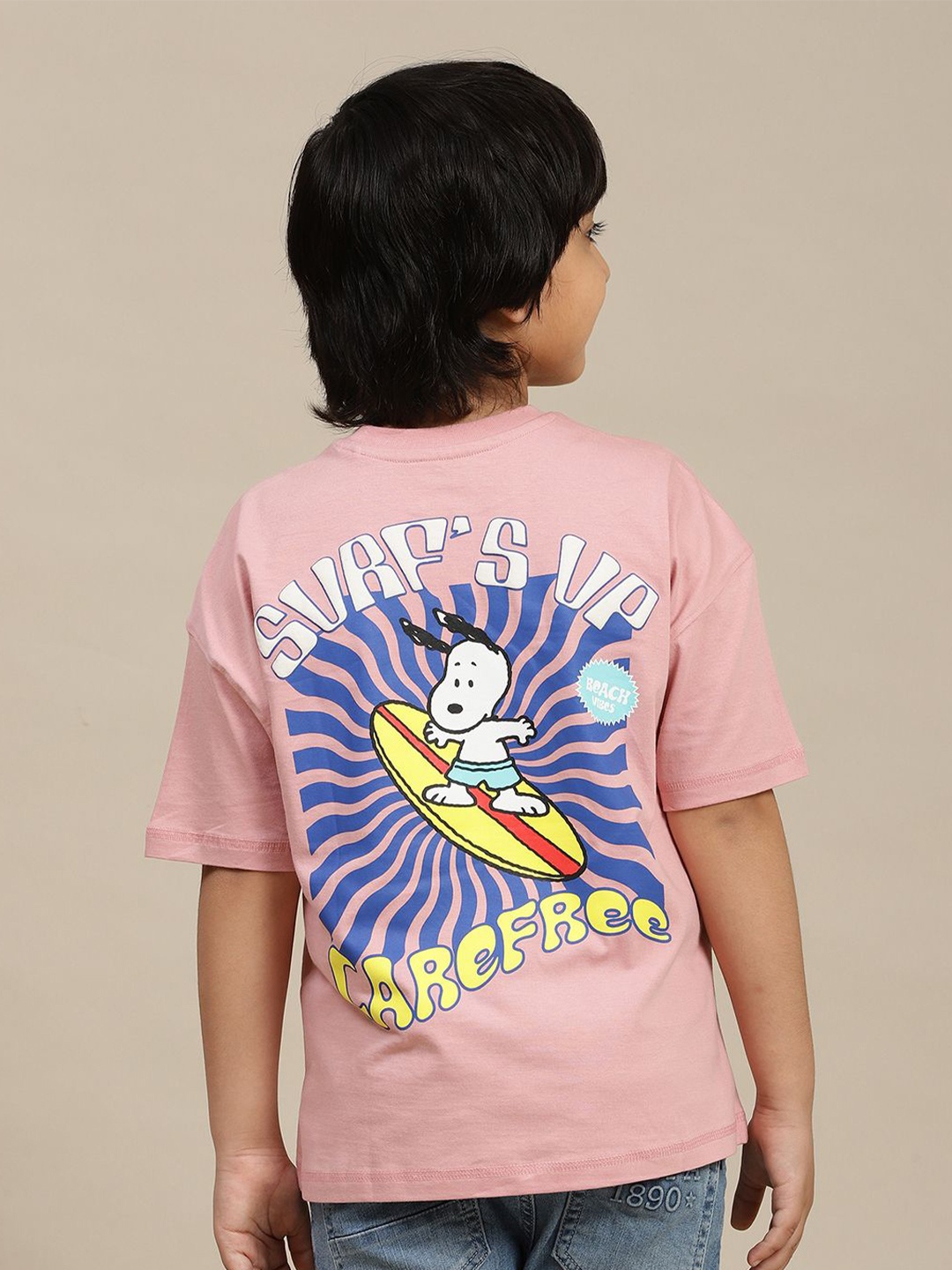 

Kids Ville Boys Graphic Printed Round Neck Cotton Oversized Peanuts T-shirt, Pink
