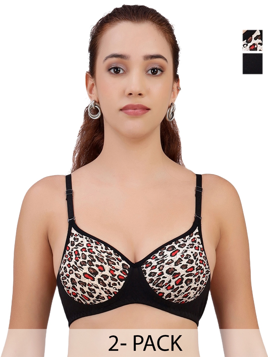 

SELFCARE Women Pack of 2 Full Coverage Lightly Padded Bra, Black