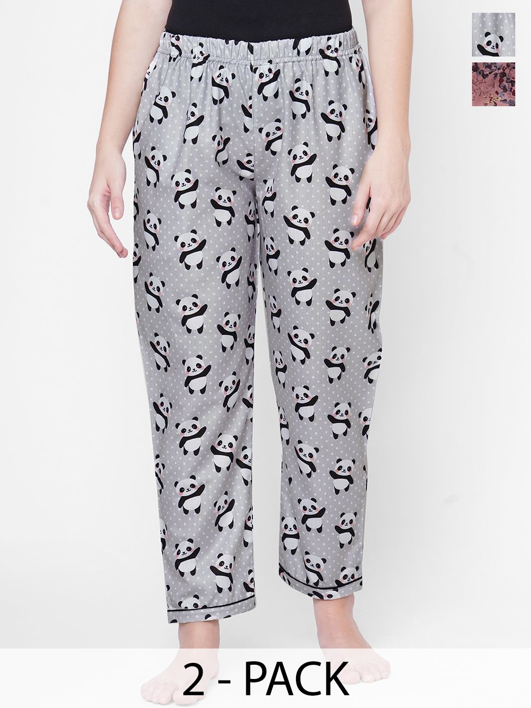 

FashionRack Women Pack Of 2 Printed Mid-Rise Slip On Lounge Pants, Grey