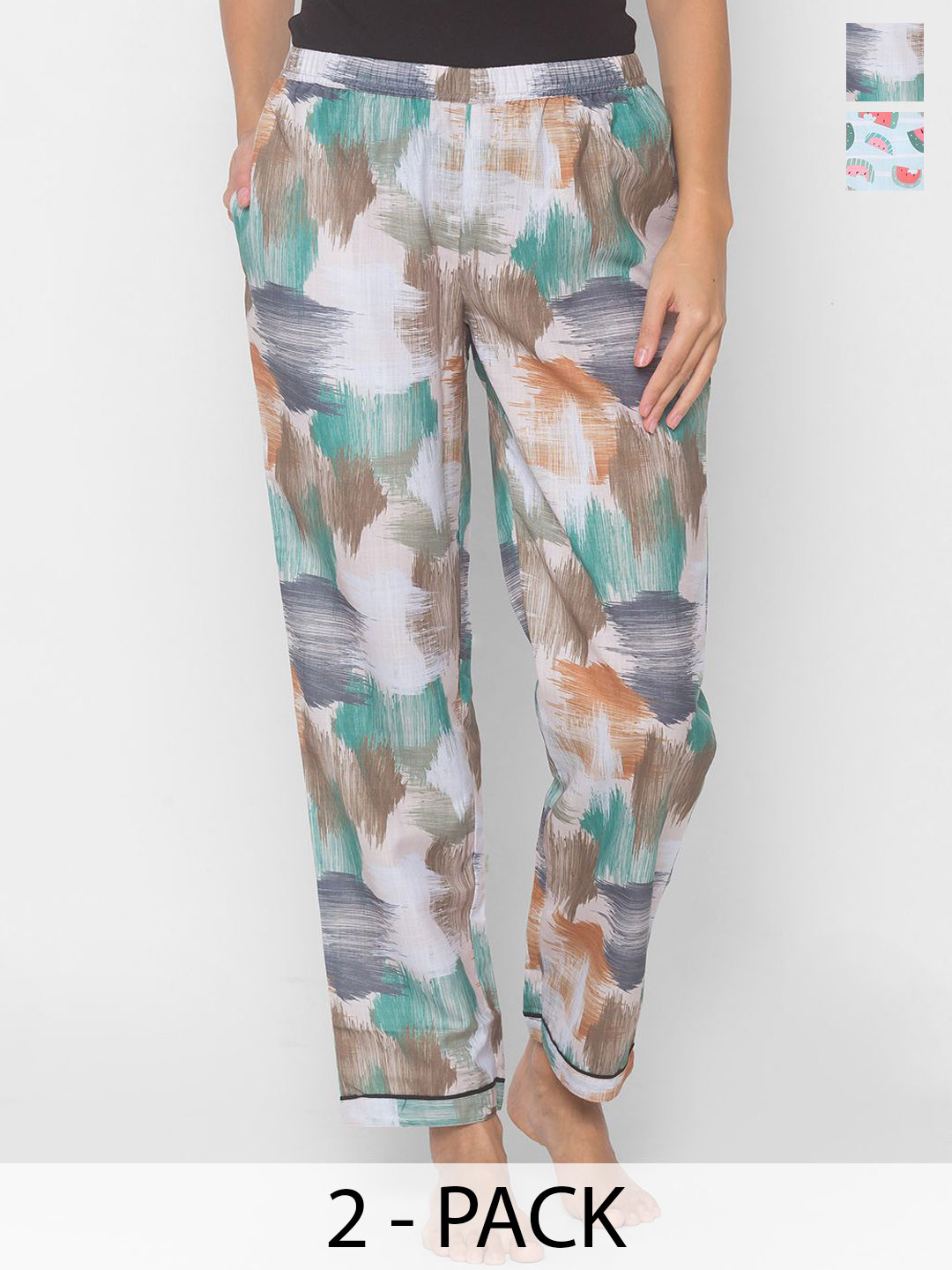 

FashionRack Women Pack Of 2 Abstract Printed Lounge Pants, White