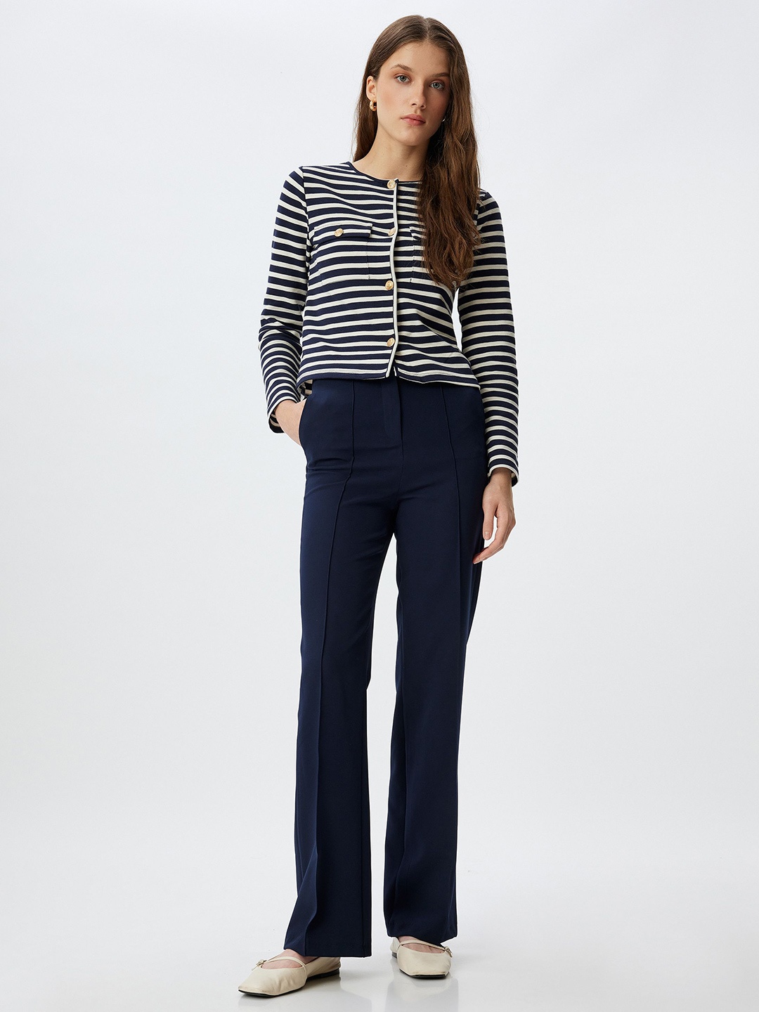 

Koton Women Striped Round Neck Crop, Blue