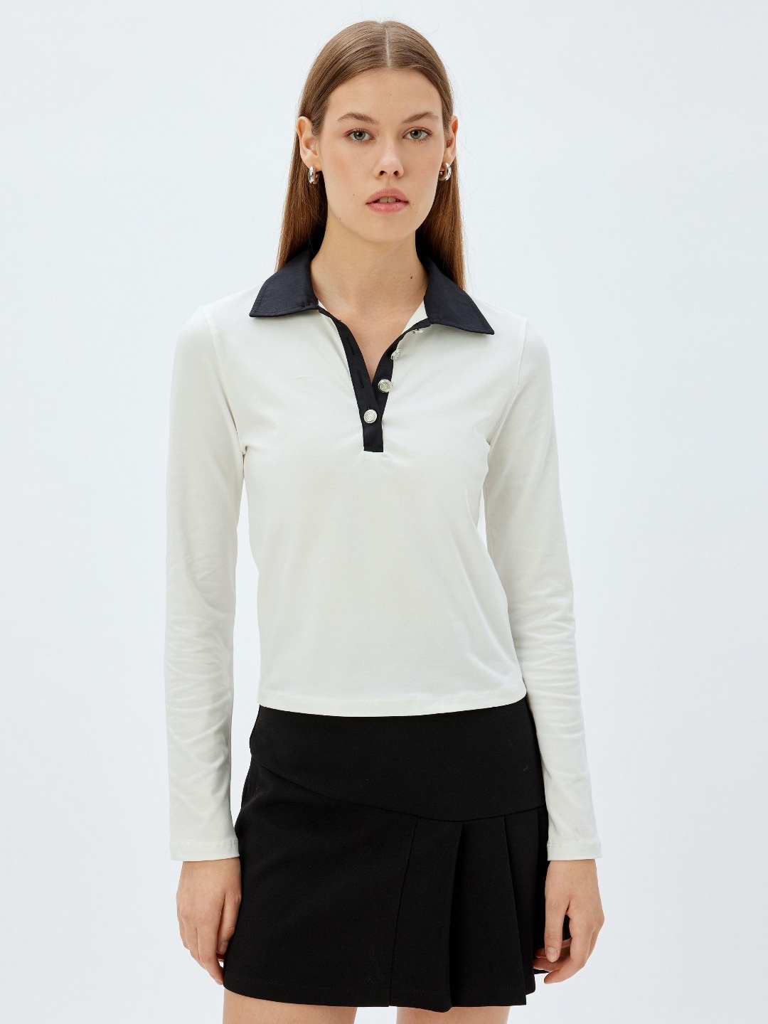 

Koton Women Solid Polo Collar Cotton T-shirt, White