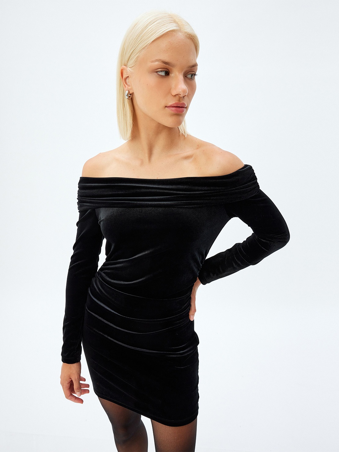 

Koton Women Bodycon Gathered Mini Dress, Black