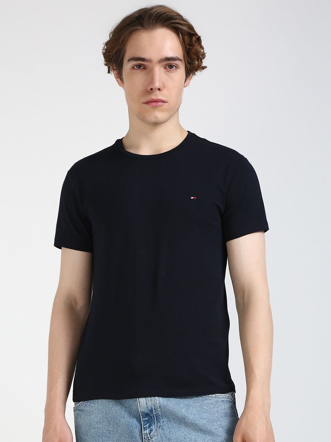 

Tommy Hilfiger Men Solid Round Neck Cotton T-shirt, Navy blue