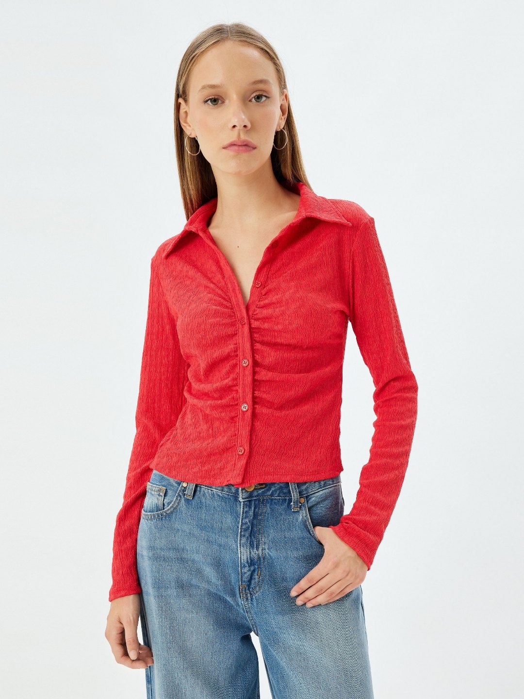 

Koton Women V-Neck Pockets Slim Fit T-shirt, Red