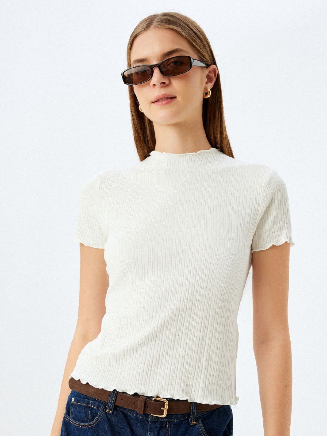 

Koton Women Drop-Shoulder Sleeves Pockets T-shirt, Off white